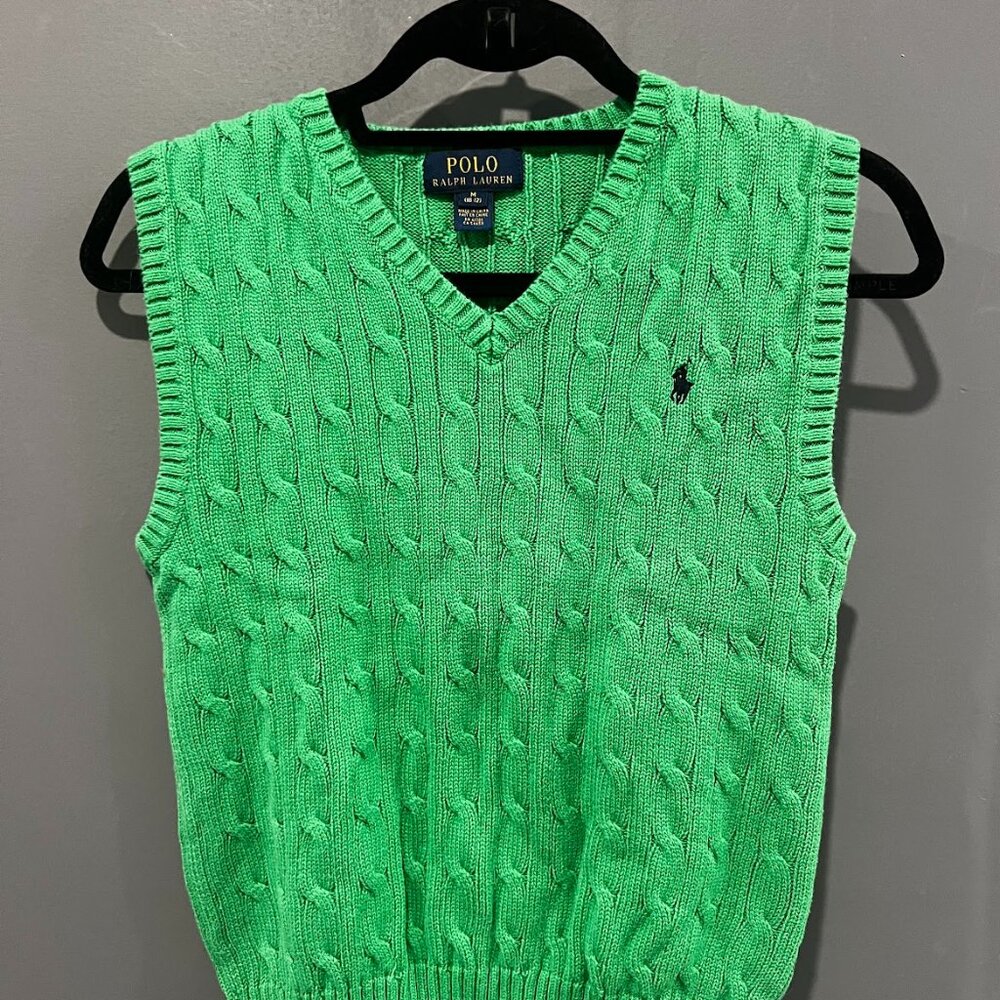Polo Ralph Lauren Boys Green Cable Knit Sweater Vest Size M | Like New